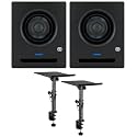Audiosavings Bundle: (2) Eris Pro 4 Powered 4" Coaxial 2-Way Powered Studio Monitor Speakers Bundle with Pair of Rockville DMS75 Studio Monitor Speaker Stands (3 Items)