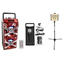 Audiosavings Bundle: NYC Acoustics X-Tower Dual 4" Bluetooth Speaker w/Sound Activated LED's Bundle with Handheld Wired Microphone Mic + Tripod Stand + USB RGB LED Light Strip + Remote (4 Items)