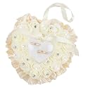 AUEAR, Beige Heart Shaped Ring Bearer Box Lace Rose Pillows for Wedding Ceremony Party