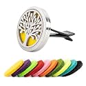 AUEAR, Tree of Life Car Diffuser Vent Clips Aromatherapy Essential Oil Diffusers 30mm Stainless Steel Lockets with 10 Felt Refill Pads