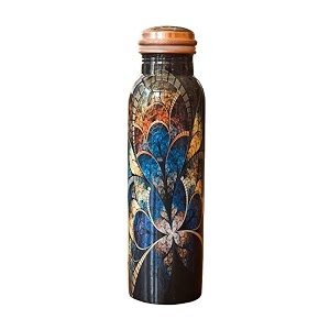 auffbeat copper water bottle 1000 ml in unique leaf print design - meena art print tamba bottle