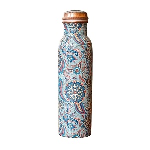 auffbeat copper water bottle 1000 ml in flower mandala art print design - meena art print tamba bottle