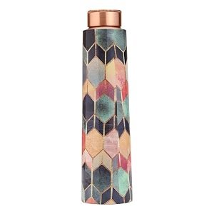 auffbeat copper water bottle 750 ml in multi color diamond print design - meena art print tamba bottle