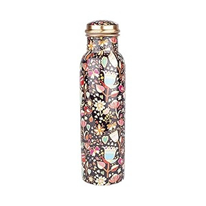 auffbeat copper water bottle 1000 ml in floral print design - meena art print tamba bottle