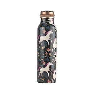 auffbeat copper water bottle 1000 ml in unicorn design - meena art print tamba bottle
