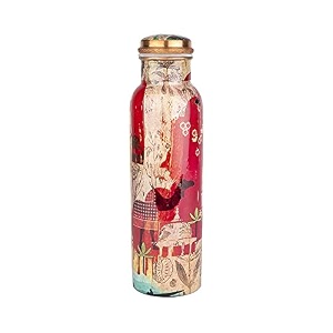 auffbeat copper water bottle 1000 ml in rajasthan culture design - meena art print tamba bottle