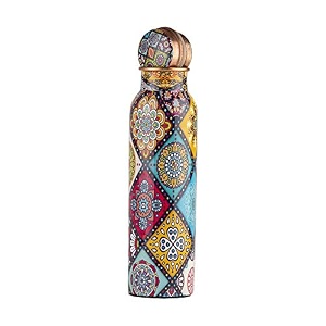 copper water bottle 1000 milliliter in multi colour mandala design - meena art print tamba bottle