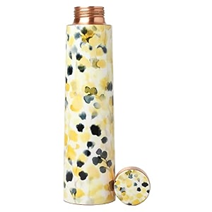 copper water bottle 750 ml in yellow flower print design - meena art print tamba bottle