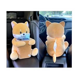 augen multifunctional creative car tissue box car trash can tissue box 2-in-1 plush toy car interior accessories biege