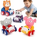 AugToy Press to Go Cars Toys for Boys Girls, 4-Pack Animal Toys Cars