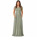 AUOMITH Women's Summer Maxi Dress Short Sleeve Empire Waist with Pockets