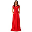 AUOMITH Women's Summer Maxi Dress Short Sleeve Empire Waist with Pockets