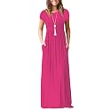 AUOMITH Women's Summer Maxi Dress Short Sleeve Empire Waist with Pockets