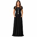 AUOMITH Women's Summer Maxi Dress Short Sleeve Empire Waist with Pockets
