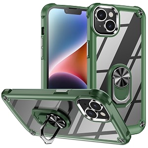 for iphone 15 case with screen protectorcrystal clear anti-yellow heavy duty acrylic protective phone cover with magnetic kickstand 6134green