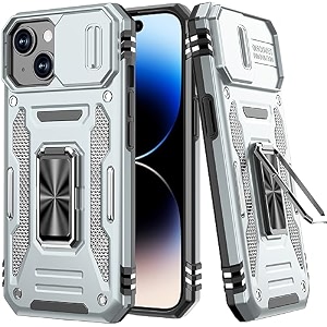 for iphone 15 case with screen protectorcrystal clear anti-yellow heavy duty acrylic protective phone cover with magnetic kickstand 6134blue