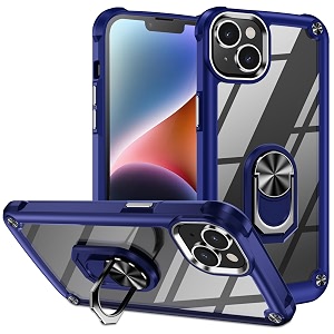 for iphone 15 case with screen protectorcrystal clear anti-yellow heavy duty acrylic protective phone cover with magnetic kickstand 6134blue