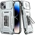 for iPhone 15 Case with Screen Protector,Crystal Clear Anti-Yellow Heavy Duty Acrylic Protective Phone Cover with Magnetic Kickstand 6.1",Blue
