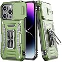 for iPhone 15 Pro Case with Screen Protector,Upgraded Camera Lens Cover,Heavy Duty Military Grade Protective Phone Case with Magnetic Kickstand 6.1" Olive Green