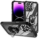 for iPhone 15 Pro Case with Screen Protector,Crystal Clear Anti-Yellow Heavy Duty Acrylic Protective Phone Case with Magnetic Kickstand 6.1",Black