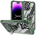 for iPhone 15 Pro Max Case with Screen Protector,Crystal Clear Anti-Yellow Heavy Duty Acrylic Protective Phone Case with Magnetic Kickstand 6.7",Green