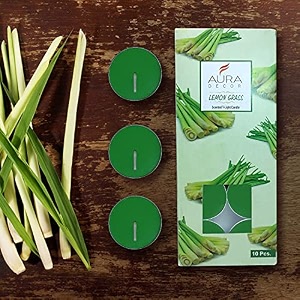 auradecor lemongrass scented tealight candles pack of 10  3-hour burn paraffin wax lights for home decor spa relaxation amp festive use
