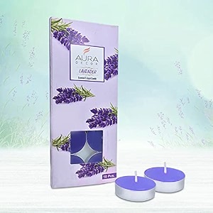 auradecor lavender scented tealight candles pack of 10  3-hour burn paraffin wax lights for home decor spa relaxation amp festive decor
