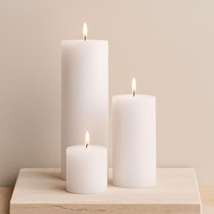 auradecor unscented pillar candle set of 3  votive candles for home decor  diwali decoration long burning smokeless dripless  parraffin wax 2x2 2x4 2x6 inches
