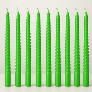auradecor spiral candle  celebration candle  10 inch  dripless  smokeless  burnng time 8 hours spiral pack of 10 green