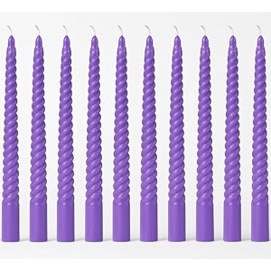 auradecor taper candle  celebration candles  10 inch candles  dripless  smokeless candle  burnng time 8 hours spiral pack of 10 purple