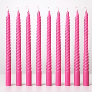 auradecor taper candles pack  celebration candle  10 inch candles  dripless  smokeless candle  burnng time 8 hours spiral pack of 10 pink
