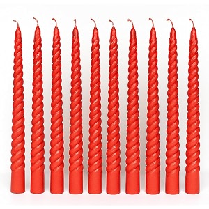 auradecor taper candle  dinner candles  10 inch candles  dripless  smokeless candle  burnng time 8 hours spiral pack of 10 red