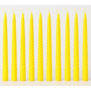 auradecor taper candle pack  celebration  10 inch candle  dripless  smokeless candle  burnng time 8 hours spiral pack of 10 yellow