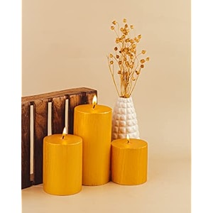 auradecor unscented pillar candle set of 3 3inch3inch 3inch4inch 3inch6inch  unscented candles  long burning candles  gift set  set of 3  pillar candle golden