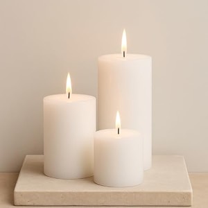 auradecor unscented pillar candle set of 3  votive candles for home decor  diwali decoration long burning smokeless dripless  parraffin wax 3x3 3x4 4x6 inches