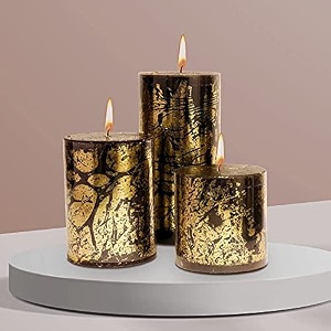 auradecor unscented pillar candle set of 3 3inch3inch 3inch4inch 3inch6inch  unscented  long burning  gift set  set of 3  pillar candle black goldust