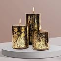 AuraDecor Unscented Pillar Candle Set of 3 (3inch*3inch, 3inch*4inch, 3inch*6inch) || Unscented || Long Burning || Gift Set || Set of 3 || Pillar Candle. (Black Goldust)