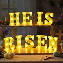 Aurelema He is Risen Large LED Lights Easter Decorations for Bedroom Living Room Religious Decor Church Celebration Battery Powered Easter Party Supplies