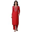 Aurelia Red Solid Acrylic Straight Kurta amp