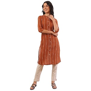 Aurelia Womens Orange Yarn Dyed Cotton Blend