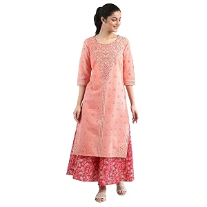 Aurelia Womens Peach Floral Printed Printed Cotton