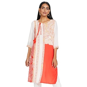 Aurelia Womens Polyester Geometric Regular Kurta