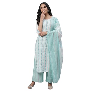 Aurelia Womens Spermint Pure Cotton Straight Kurta