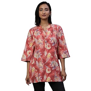 Aurelia Women Green Floral Print Cotton Straight