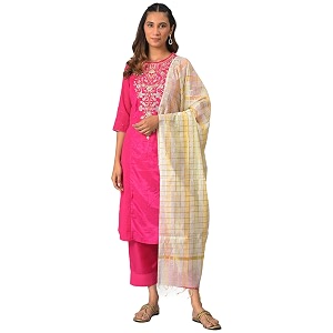 Aurelia Women Solid Silk Kurta Set with