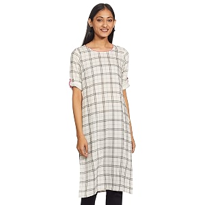 Aurelia Womens Round Neck Checked Kurta