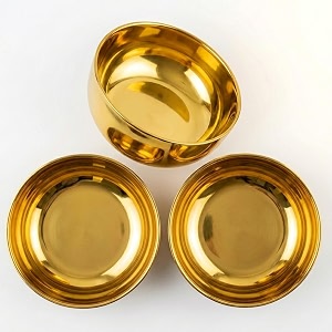auriant pure brass katori bowl 175 ml  peetal pooja katori wati for haldi kumkum prasad ghee amp naivedyam  handcrafted golden brass serving bowl  diwali housewarming gift pack of 3