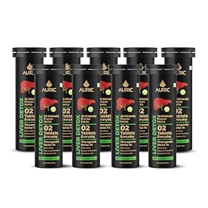 auric liver detox supplement  180 tablets fizzy water with 10 ayurvedic herbs  clinically researched therapeutic ingredients  drop dissolve fizz drink  liv 365