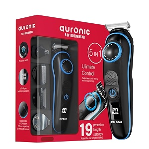 auronic 5 in 1 grooming kit for menboys - battery powered multifunctional body groomer with nose trimmer 2 beard combs 90 min runtime 19 length settings