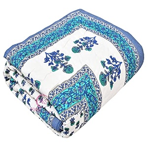 aurostyle 400 tc pure cotton traditional jaipuri design printed light weight single bed quiltrazairajai - single bed- 85 x 55 inches design 10 tc - 200multicolor